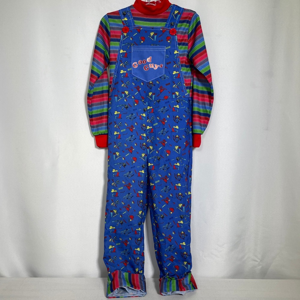 Chucky Child's Play Horror Movie Blue Multi Color Costume Jumpsuit Youth MEDIUM